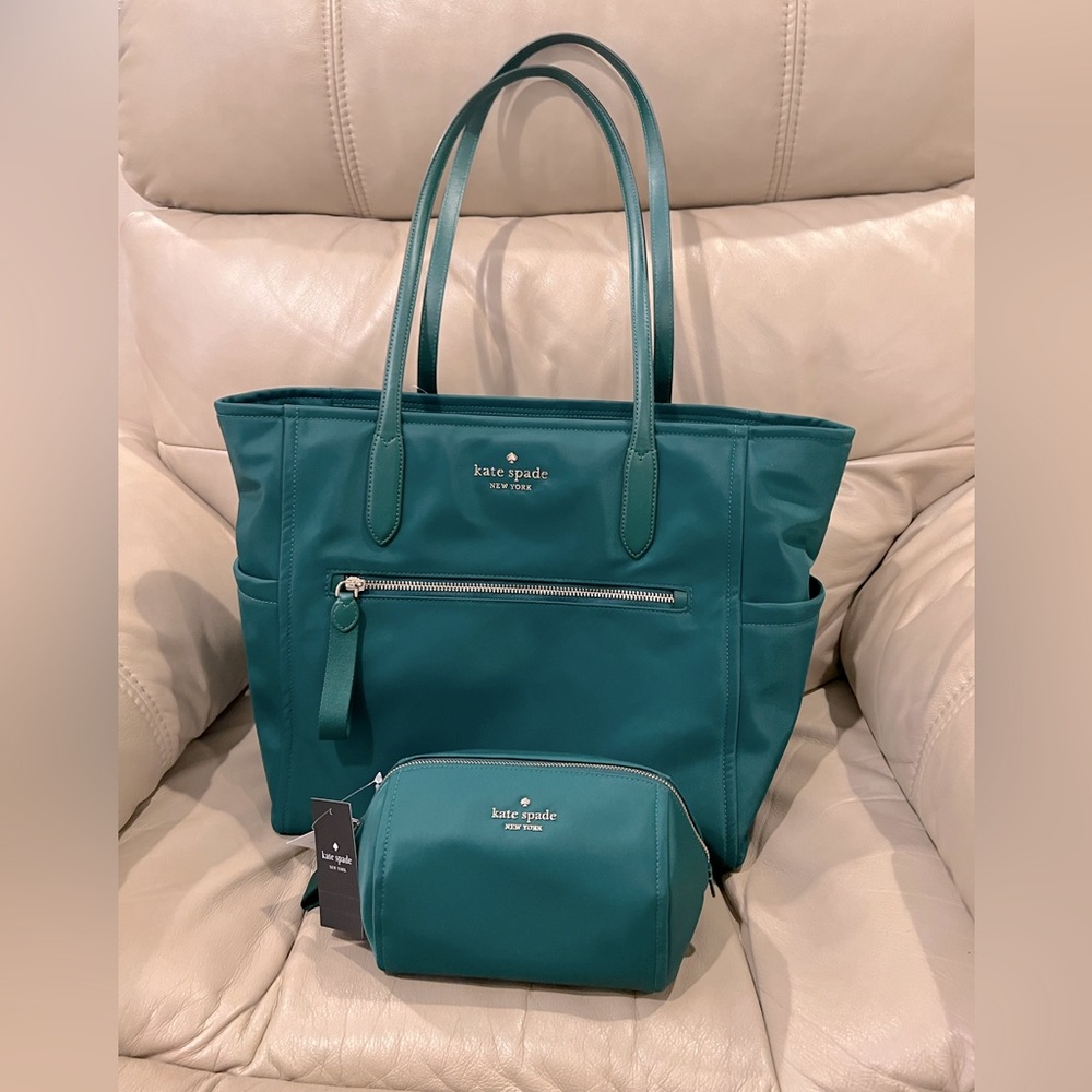 Kate Spade Chelsea Deep Jade - Large Tote & Medium Cosmetic Pouch